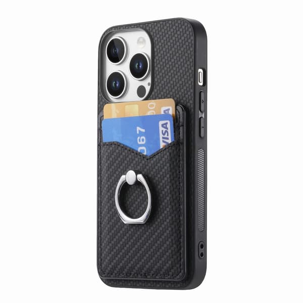iPhone 16 Pro Max -korttikotelo + rengas hiilikuitutekstuu