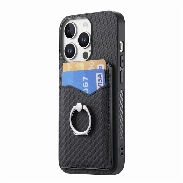 Skal iPhone 16 Pro Max Kortfack + Ring Kolfibertextur