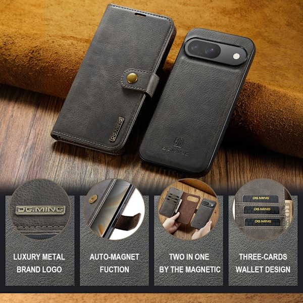 DG.MING 2-in-1 Magnet Wallet Google Pixel 9 Brown