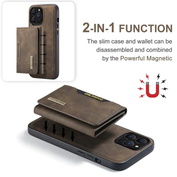 DG.MING 2-i-1 Magnetiskt Skal Med Kortfack iPhone 15 Pro Brun