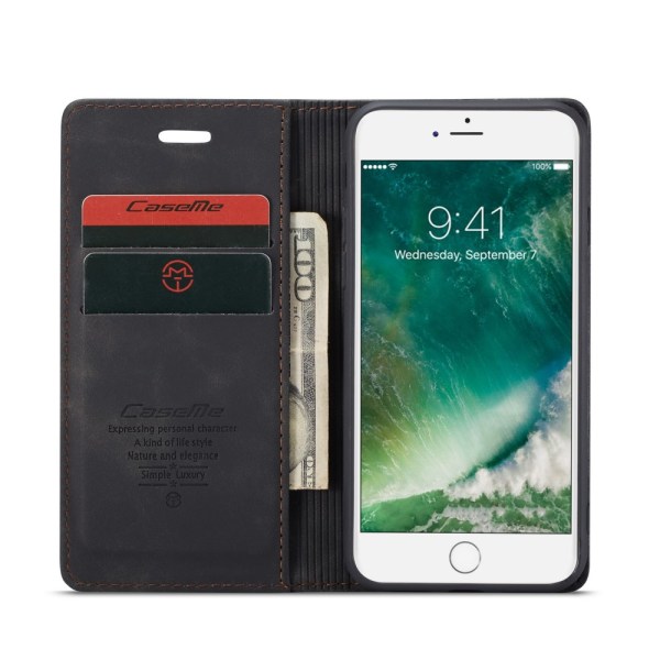 CaseMe Retro Slim Plånboksfodral iPhone 7/8/SE Svart