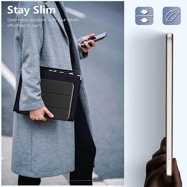 iPad Mini 6. sukupolvi (2021) Kotelo Tri-fold Magnetic Musta