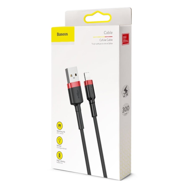 Baseus Lightning Kabel Ekstra Lang 3 Meter Sort/Rød