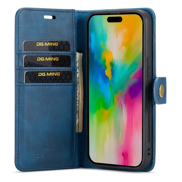 DG.MING 2-i-1 Magnet Pung iPhone 16 Pro Blå