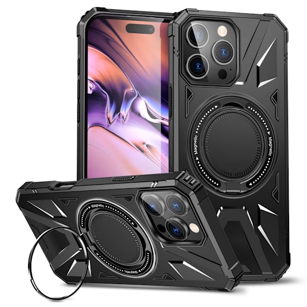 Hybridikuori iPhone 16 Prolle MagSafe-renkaalla Musta