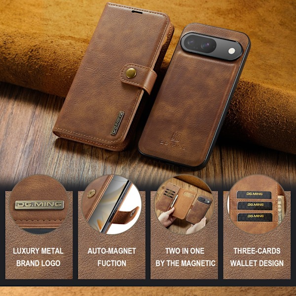 DG.MING 2-in-1 Magnet Wallet Google Pixel 9 Pro Cognac