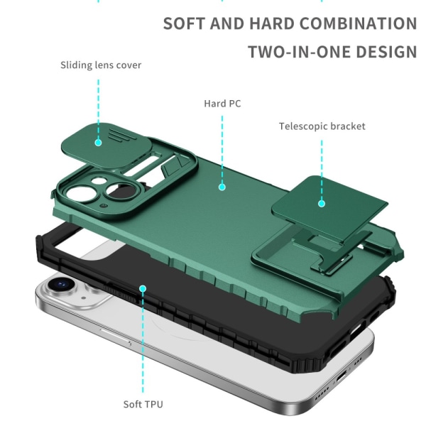 Kickstand-kuori iPhone 14 - Kameransuojaus Vihreä