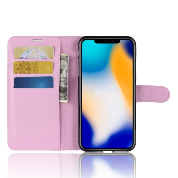 iPhone XS Max -puhelimen nahkainen suojakotelo, vaaleanpunainen