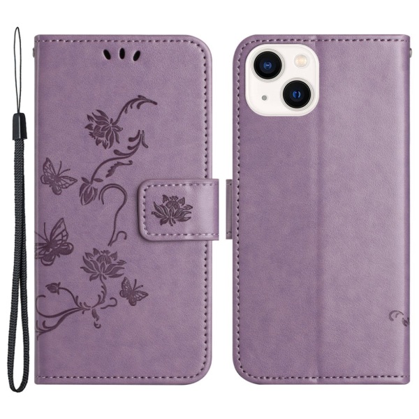 Nahkakotelo Butterflies iPhone 15 Plus Purple