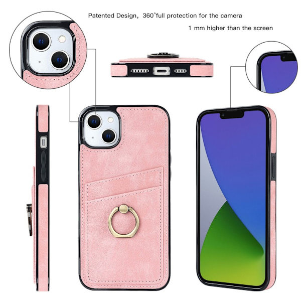 iPhone 14 Kortlomme Skal Ring Rosa