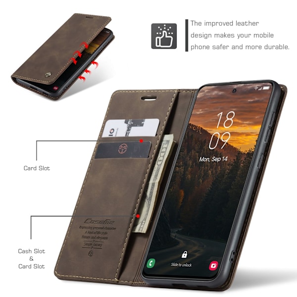 CaseMe Slim Wallet Case Samsung Galaxy S25 Plus Brun