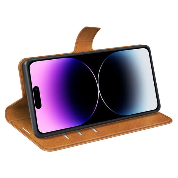 iPhone 15 Pro Wallet Läder Cognac