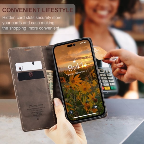 CaseMe Slim Wallet -kotelo iPhone 14 Pro Max Brown