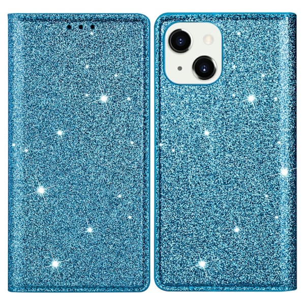 Kimalteleva lompakkokotelo iPhone 13 Sininen