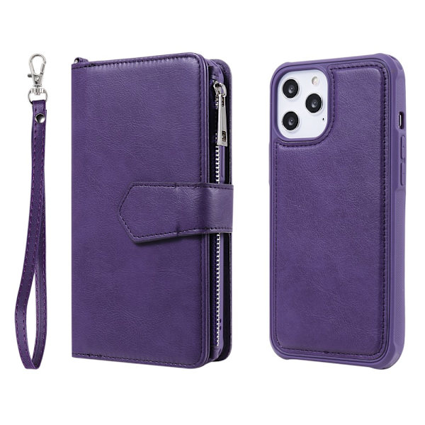 Magnetisk pung med lynlås i læder til iPhone 12 Pro Max Lilla