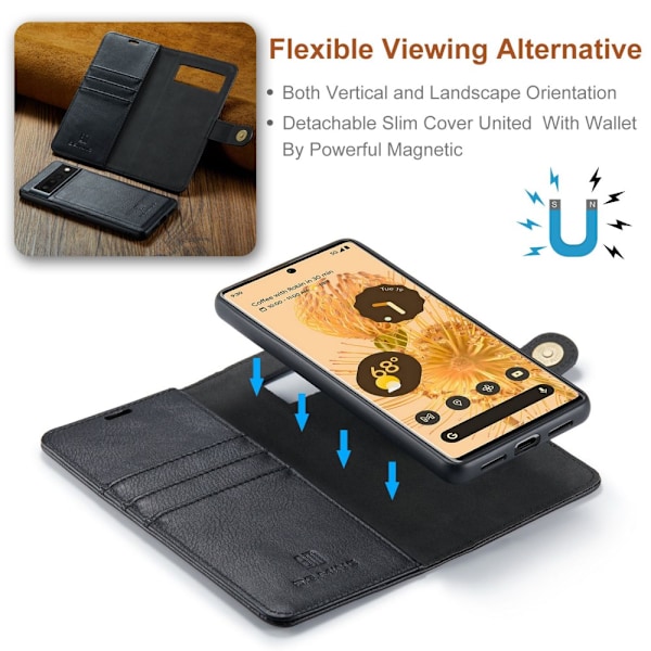 DG.MING 2-in-1 Magnet Wallet Google Pixel 7 Pro Black