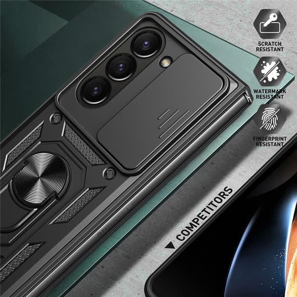Hybrid Cover Samsung Galaxy Z Fold 7 Ring + Kamerabeskyttelse Sort