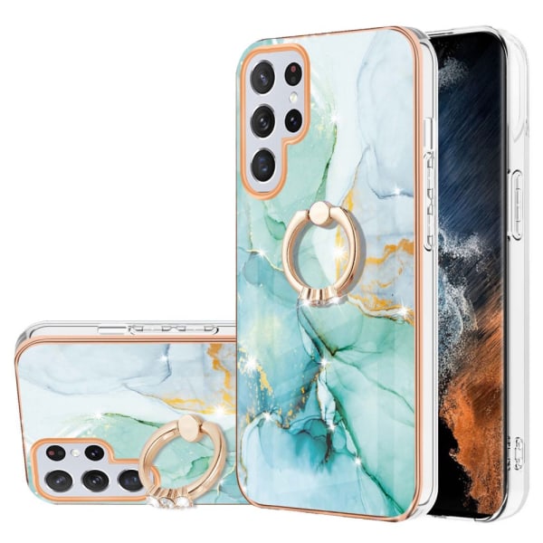 Etui med Ringholder til Samsung Galaxy S23 Ultra Grøn Marmor