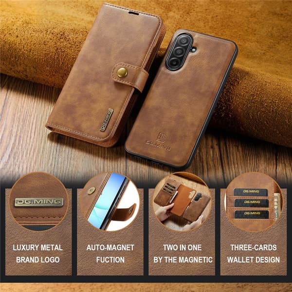 DG.MING 2-in-1 Magnet Wallet Samsung Galaxy A17 Cognac