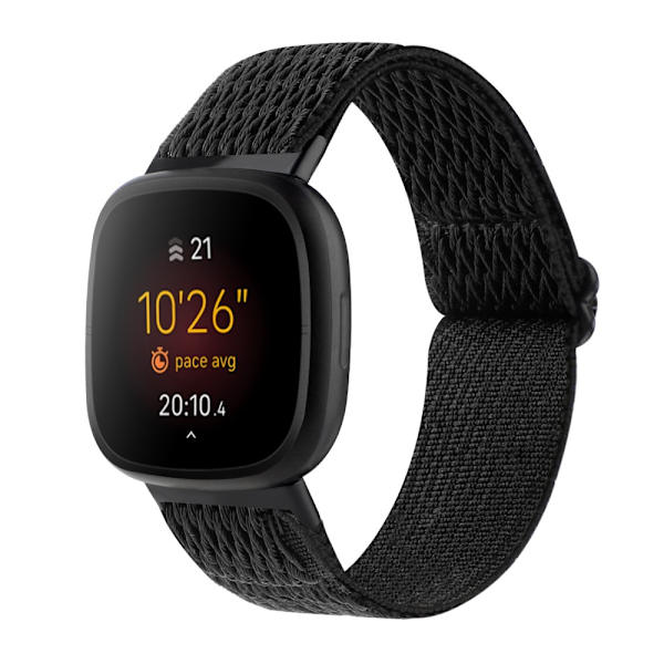 Fitbit Versa 4/Sense 2 -punottu nailonranneke, musta