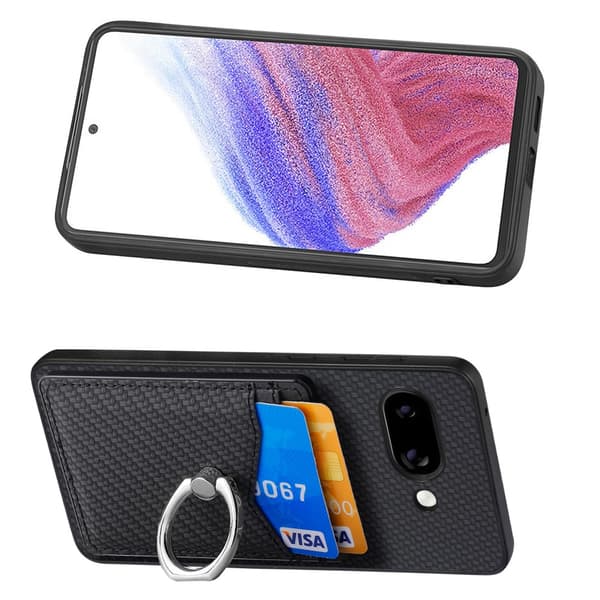 Cover til Google Pixel 9a Kortlomme + Ring Kulfibertekstur