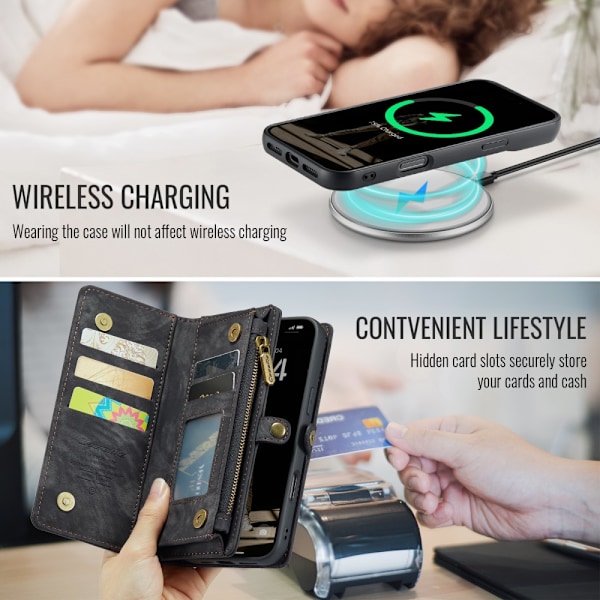 CaseMe Multi-Slot 2 i 1 Pungetui iPhone 16 Sort