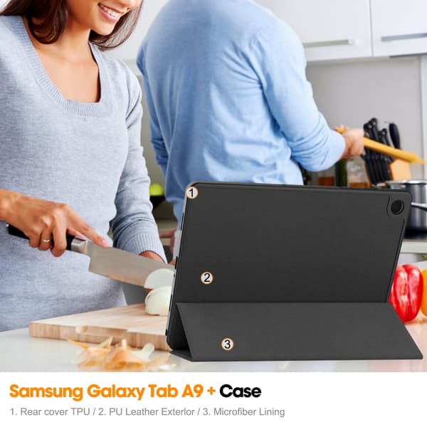 Samsung Galaxy Tab A9 Plus Etui Tri-Fold Med Pen-holder Sort