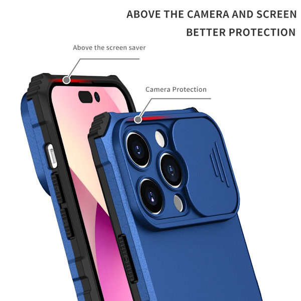 Kickstand Skal iPhone 14 Pro Kameraskydd Blå