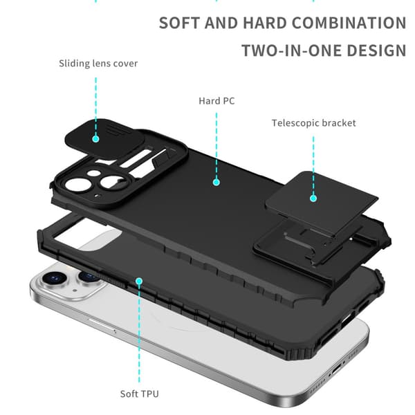 Kickstand Cover iPhone 14 Plus Kamerabeskyttelse Sort