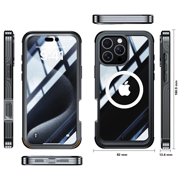 Ultra Full Protection MagSafe -kotelo iPhone 16 Pro Max - Musta