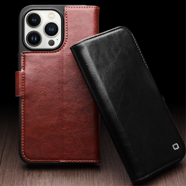 Qialino Leather Wallet Case iPhone 15 Black