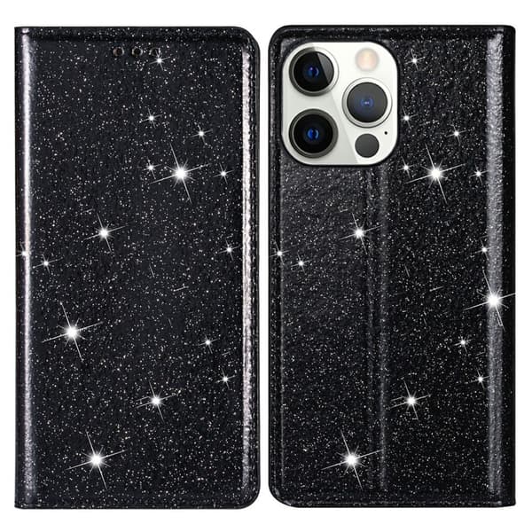 Kimalteleva lompakkokotelo iPhone 13 Prolle Musta
