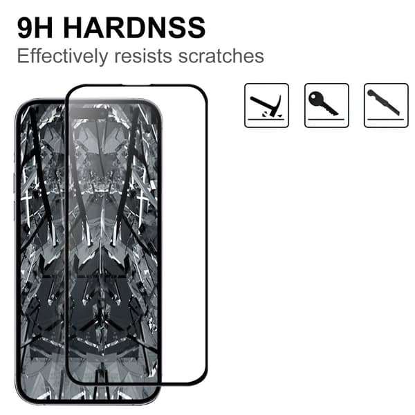 Kattava karkaistu lasinen näytönsuoja iPhone 15 Prolle, musta