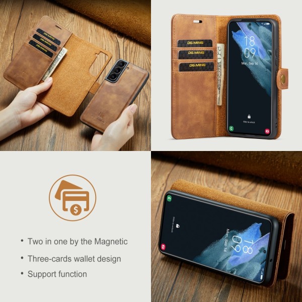 DG.MING 2-in-1 Magnet Wallet Samsung Galaxy S22 Cognac