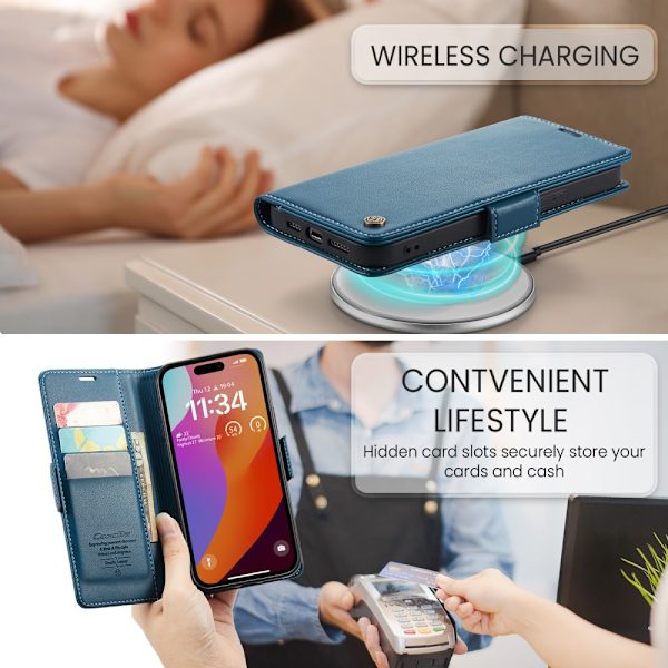 CaseMe Slim Pungetui RFID-beskyttelse iPhone 16 Pro Max Blå
