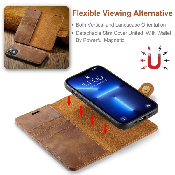 DG.MING 2-i-1 Magnet Wallet iPhone 15 Pro Max Cognac