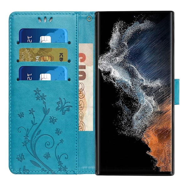 Læderetui Sommerfugle Samsung Galaxy S23 Ultra Blå