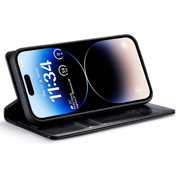 CaseMe Læderetui iPhone 15 Pro Sort