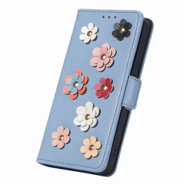 iPhone 14 Pro Max Wallet Case Flowers Blå