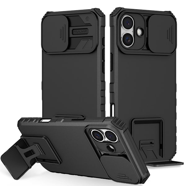 Kickstand Cover iPhone 16 Plus Kamerabeskyttelse Sort