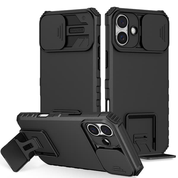 Kickstand-kuori iPhone 16 Plus - Kameransuojaus - Musta