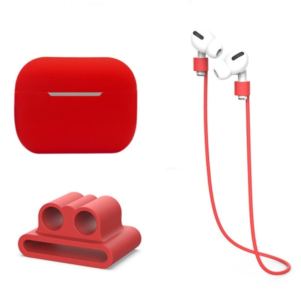 Silikonikuori, jossa kuulokehihna ja pidike AirPods Pro 2 Red