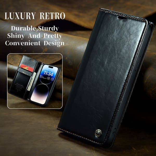 CaseMe Nahkakotelo iPhone 15 Pro Max Musta