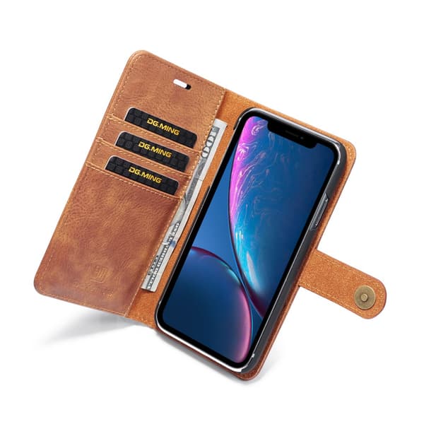 DG.MING 2-in-1 Magnet Plånbok iPhone XR Cognac
