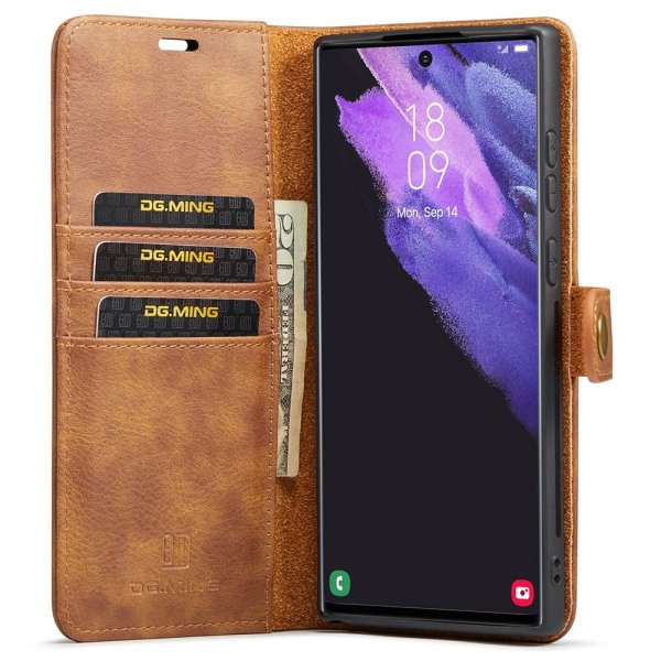 DG.MING 2-in-1 Magnet Wallet Samsung Galaxy S22 Ultra Cognac