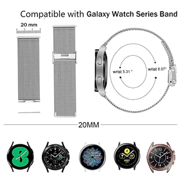 Milansk Mesh Armbånd Samsung Galaxy Watch 5 40/44/Pro 45mm Sølv