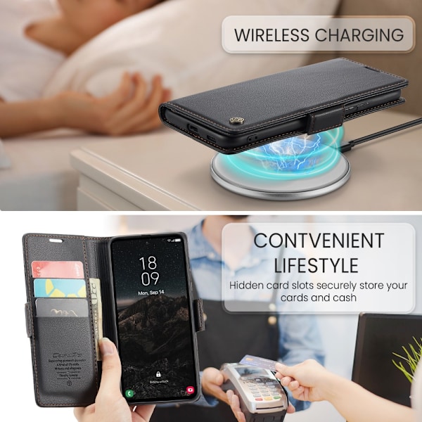 CaseMe Slim Plånboksfodral RFID-skydd Samsung Galaxy S25 Svart