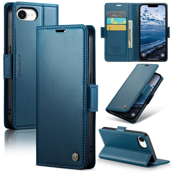 CaseMe Slim Plånboksfodral RFID-skydd iPhone 16e Blå