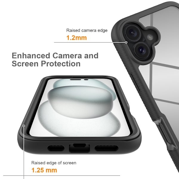 360 Full Cover Edge Case iPhone 16 Plus Black
