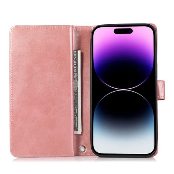 Monikäyttöinen lompakkokotelo iPhone 15 Pro Max -ruusukulta